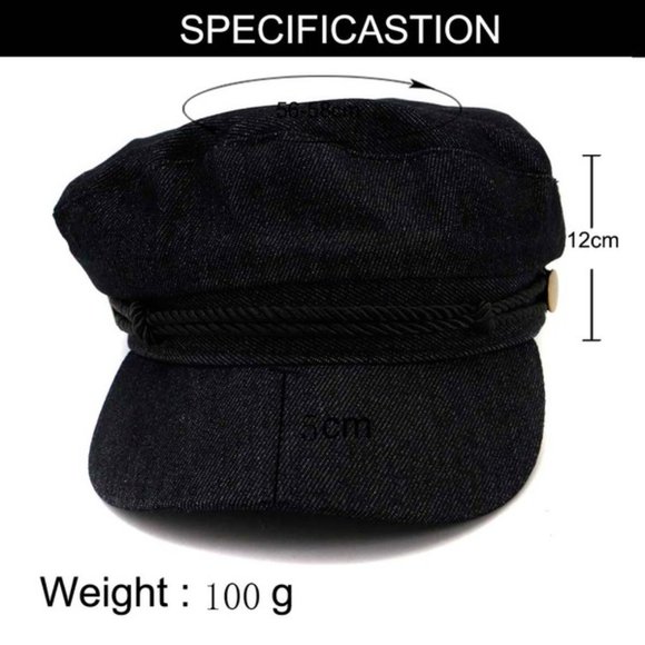 Black Denim Military Cap - Picture 5 of 7